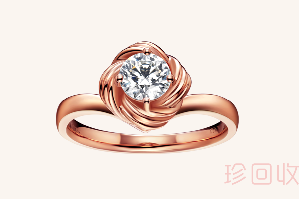 金伯利玫瑰金丝绸造型明亮式切割钻石戒指