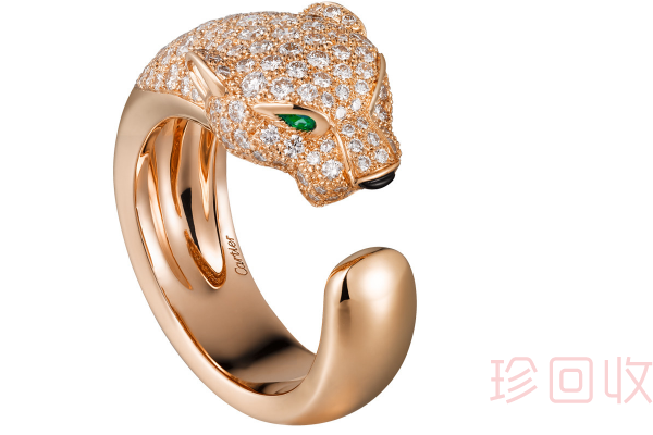 卡地亚豹头满钻18k金玫瑰钻石戒指